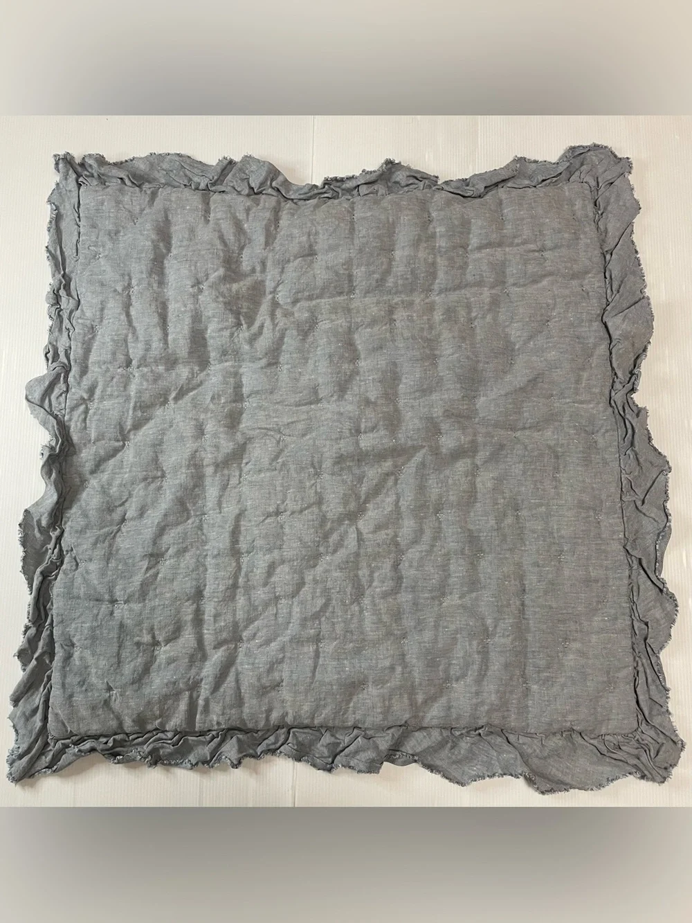 Pottery Barn Belgian Flax Linen Ruffle Quilted Euro Sham Set Of 3 26” Chambray